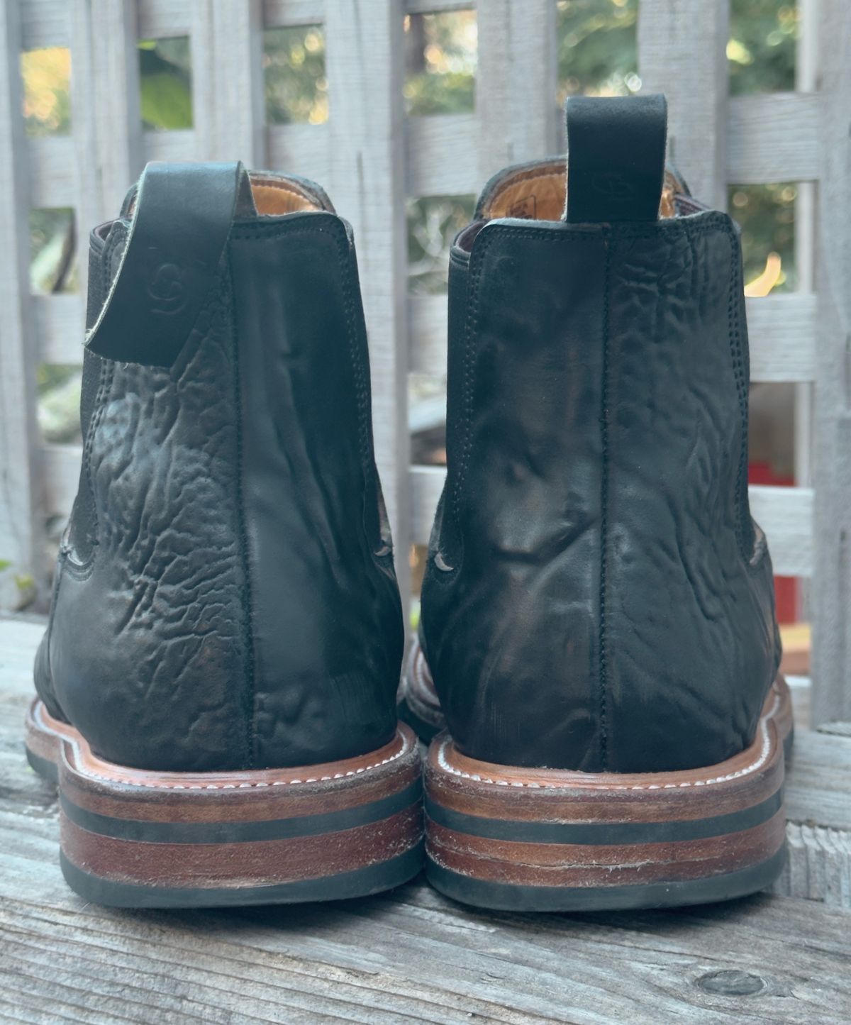 Photo by amaru_and_crow on March 3, 2026 of the Christian Daniel Fernando Chelsea in Maryam Hand Overdyed Mustard Horsebutt.