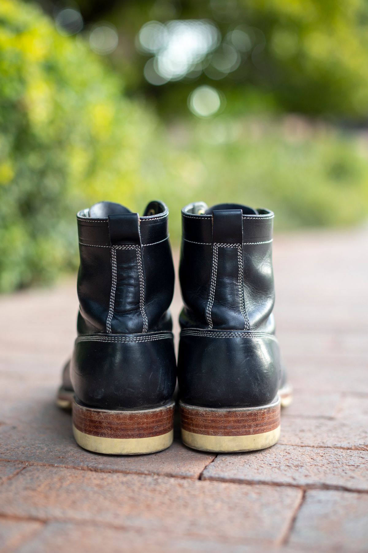 Photo by SBE2002 on November 3, 2023 of the Onderhoud x Stitchdown Moc Toe in Wickett & Craig Black Traditional Harness.