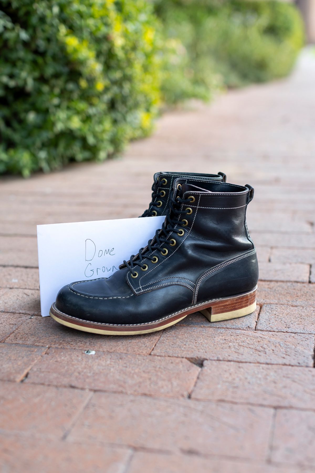 Photo by SBE2002 on November 3, 2023 of the Onderhoud x Stitchdown Moc Toe in Wickett & Craig Black Traditional Harness.