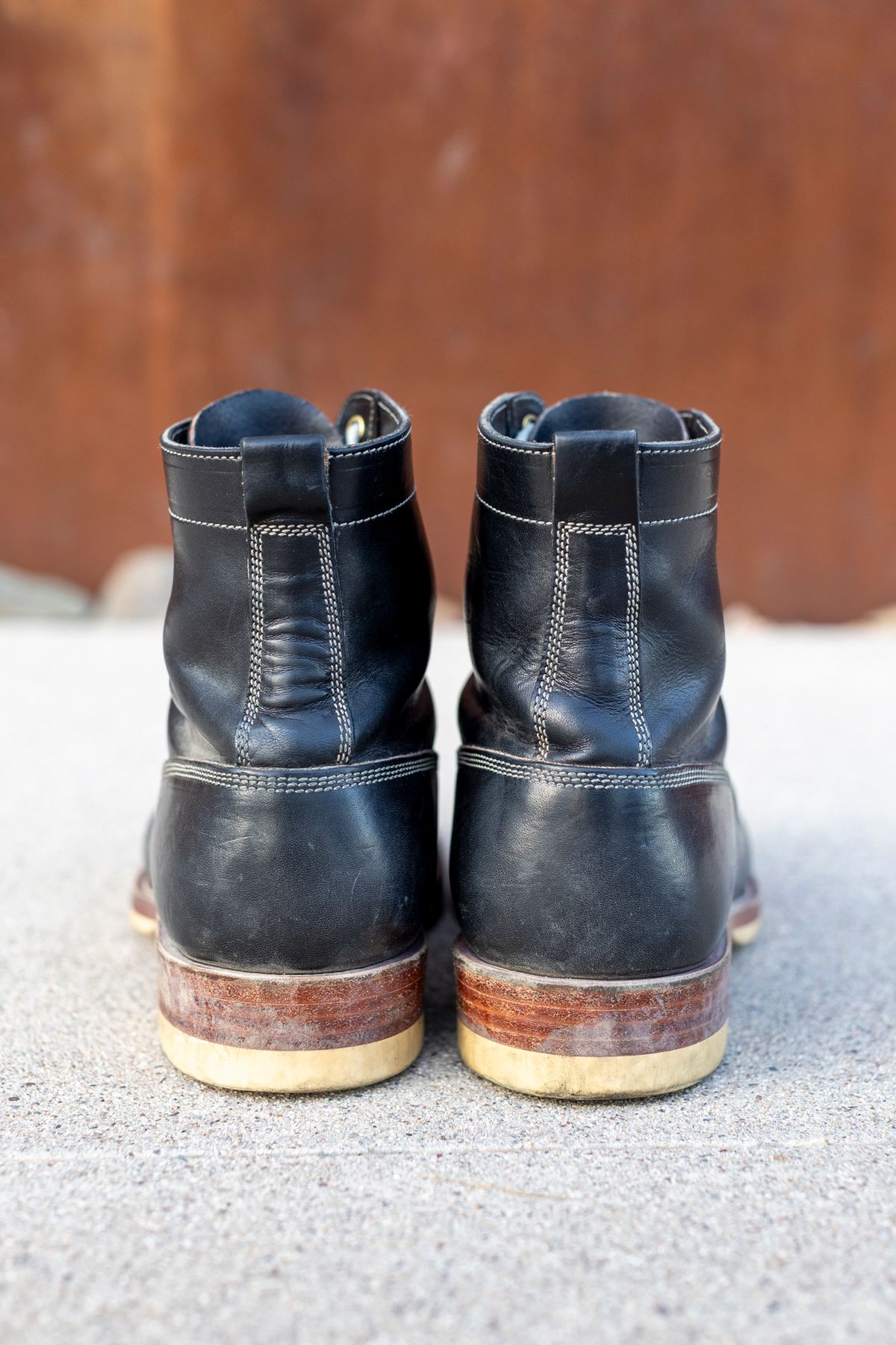 Photo by SBE2002 on December 4, 2023 of the Onderhoud x Stitchdown Moc Toe in Wickett & Craig Black Traditional Harness.