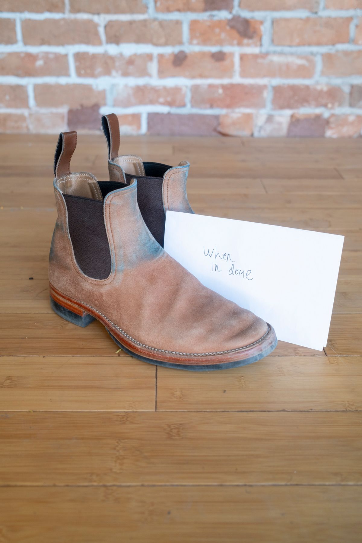 Photo by SBE2002 on November 5, 2024 of the Briselblack The Seventh Chelsea Boot in Maryam Toscanello Waxed Reverse Horsebutt.