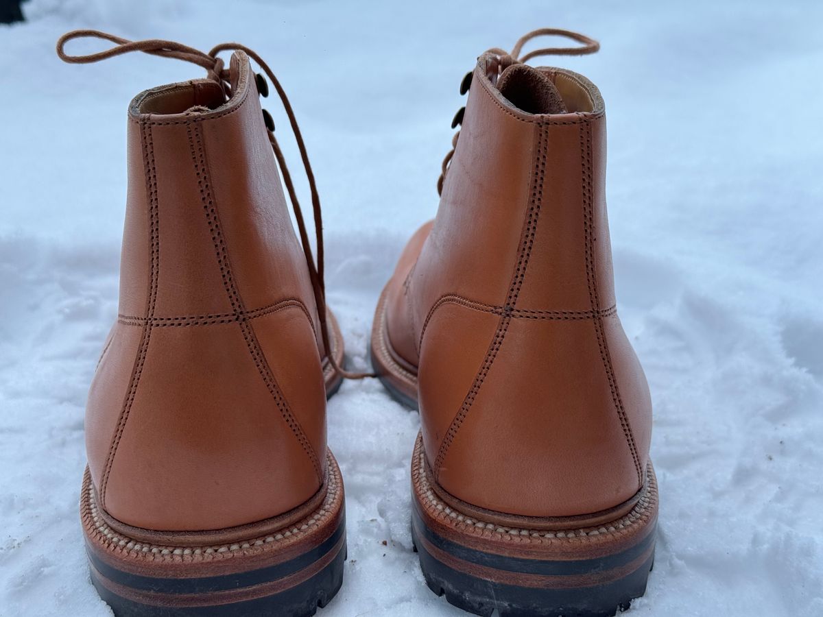 Photo by sunuchand on December 2, 2023 of the Grant Stone Brass Boot in Horween Tan Essex.