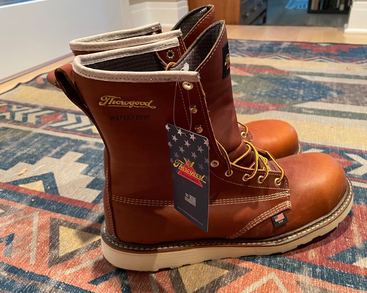Photo by LU134 on October 3, 2023 of the Thorogood 8" Plain Toe in Unknown Leather.