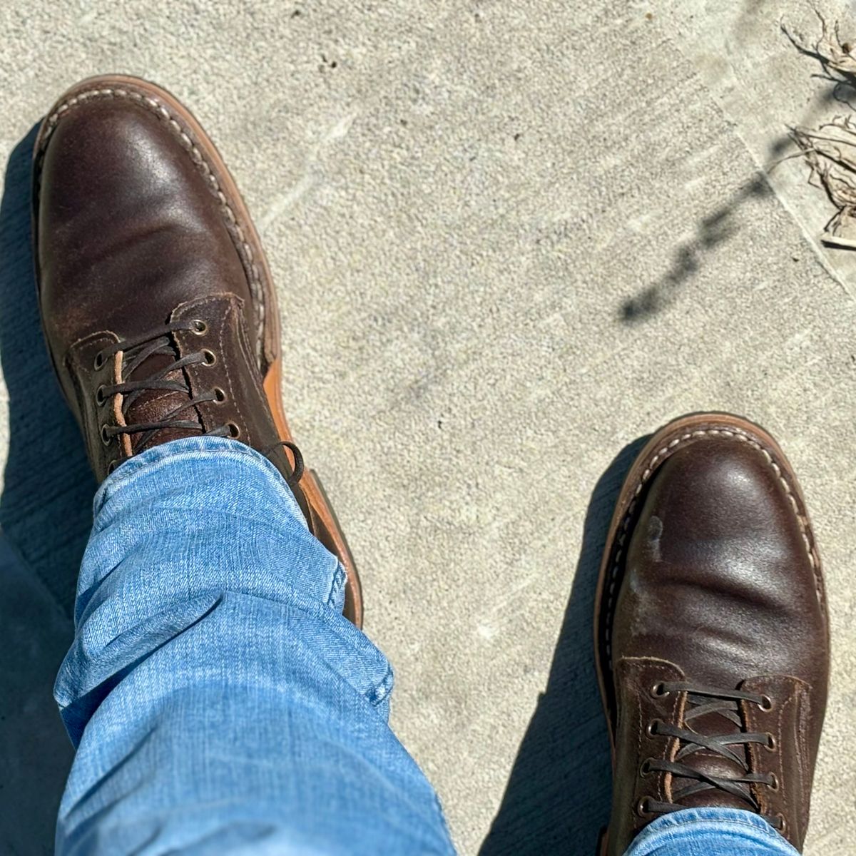 Photo by brianscotty on February 25, 2024 of the White's MP-Sherman Plain Toe in Horween Dark Brown Waxed Flesh.