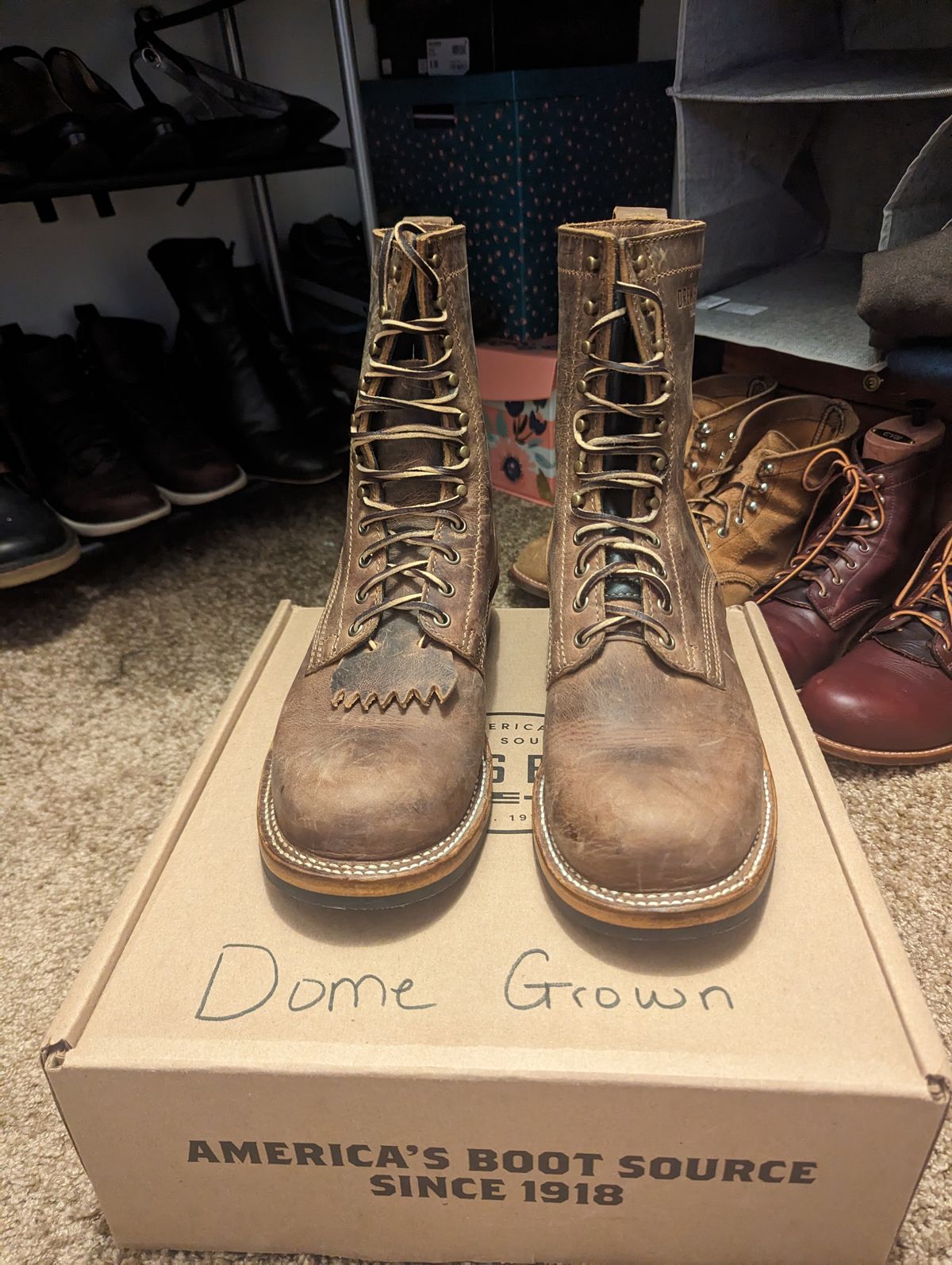 Photo by OnMyFeet on November 1, 2023 of the Drew's Boots 8-Inch Logger in Rowdy Smooth.
