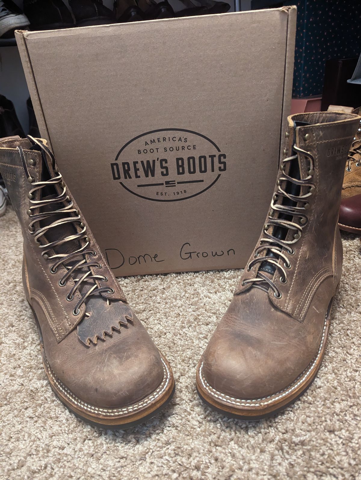 Photo by OnMyFeet on November 1, 2023 of the Drew's Boots 8-Inch Logger in Rowdy Smooth.