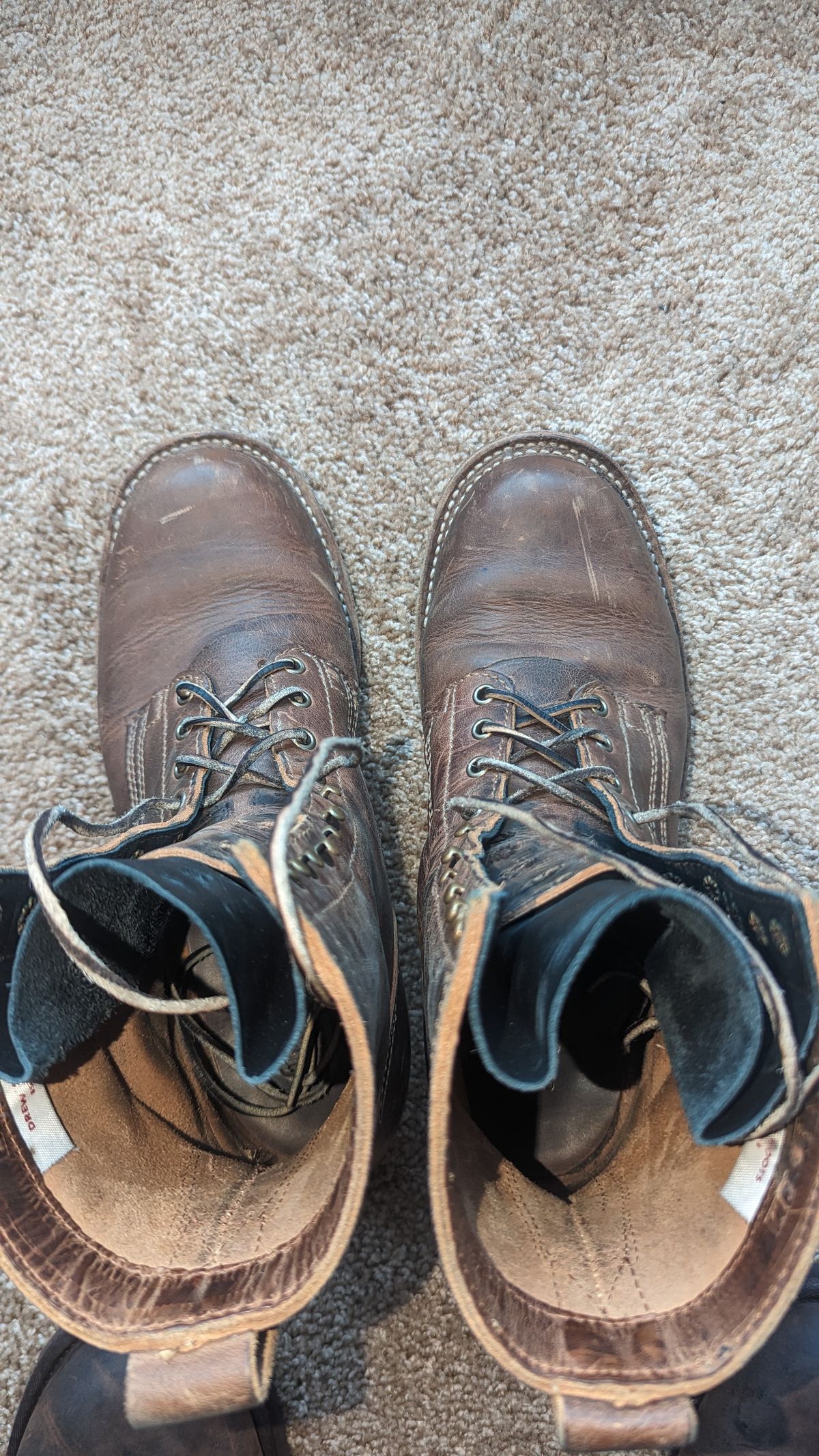 Photo by OnMyFeet on February 3, 2024 of the Drew's Boots 8-Inch Logger in Rowdy Smooth.