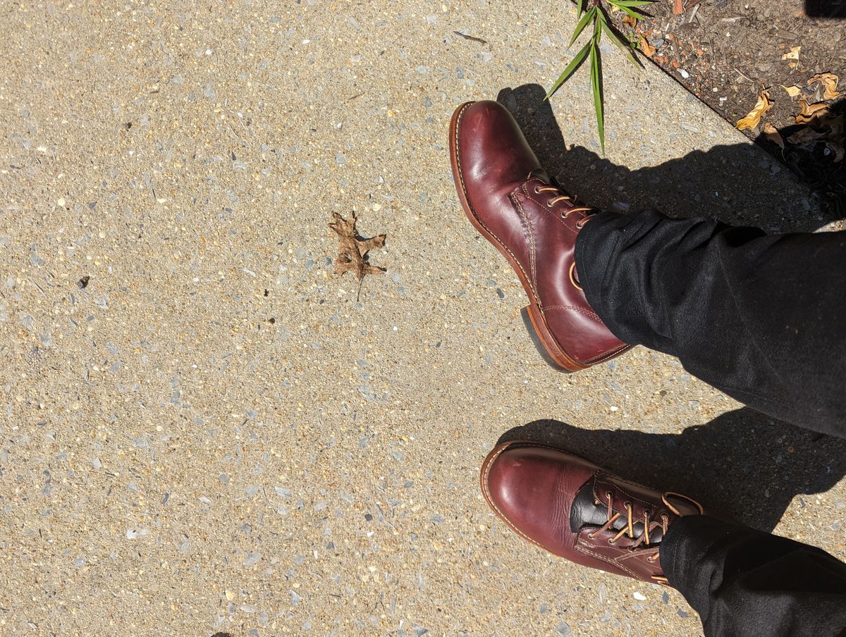 Photo by OnMyFeet on October 4, 2023 of the Wolverine 1000 Mile Plain-Toe Boot in Horween Color 8 Chromexcel.