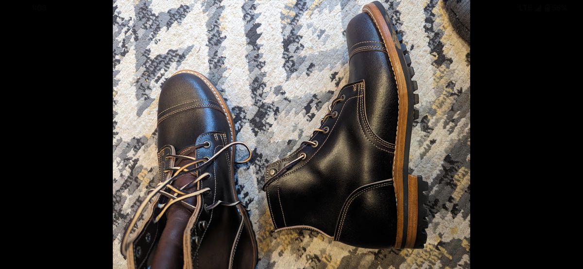 Photo by OnMyFeet on May 23, 2023 of the Truman Cap Toe Boot in Horween Java Waxed Flesh.