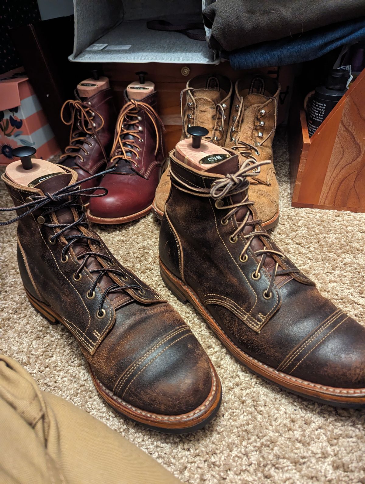 Photo by OnMyFeet on December 15, 2023 of the Truman Cap Toe Boot in Horween Java Waxed Flesh.