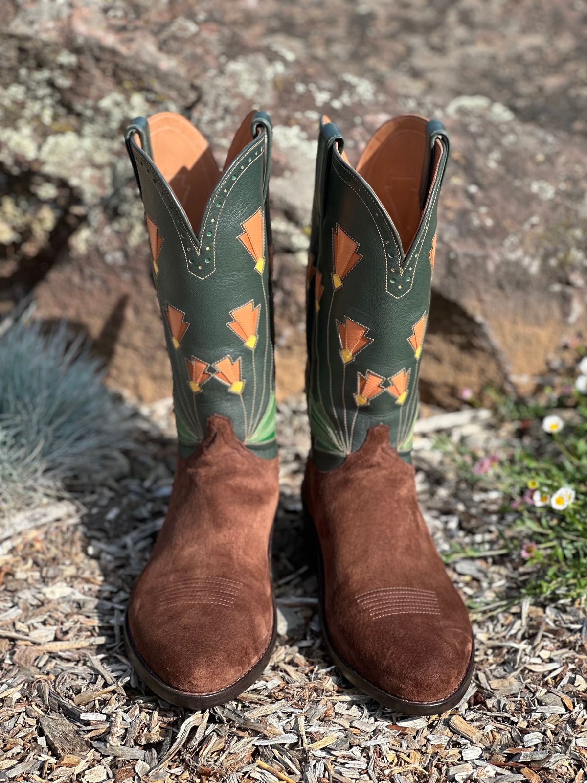 Photo by m.miel on November 1, 2023 of the Maya Miel Cowboy Boot in Pig Suede.