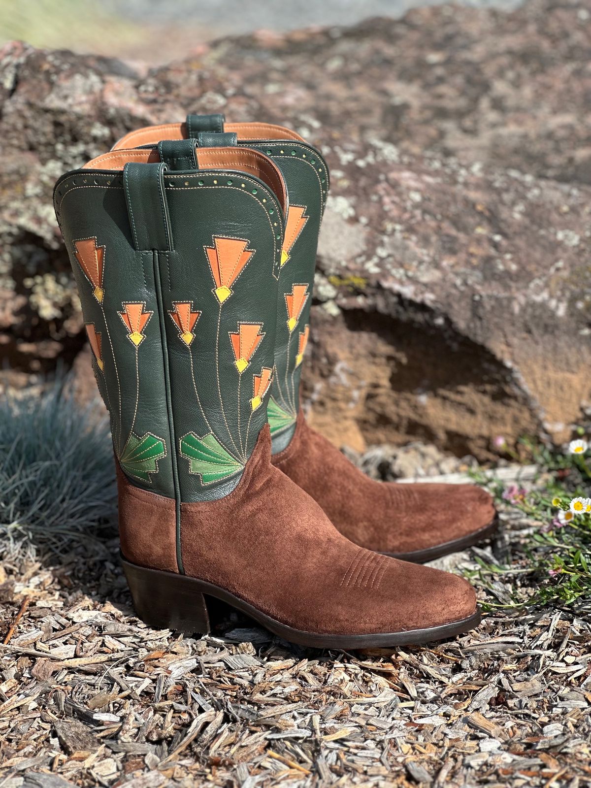 Photo by m.miel on November 1, 2023 of the Maya Miel Cowboy Boot in Pig Suede.