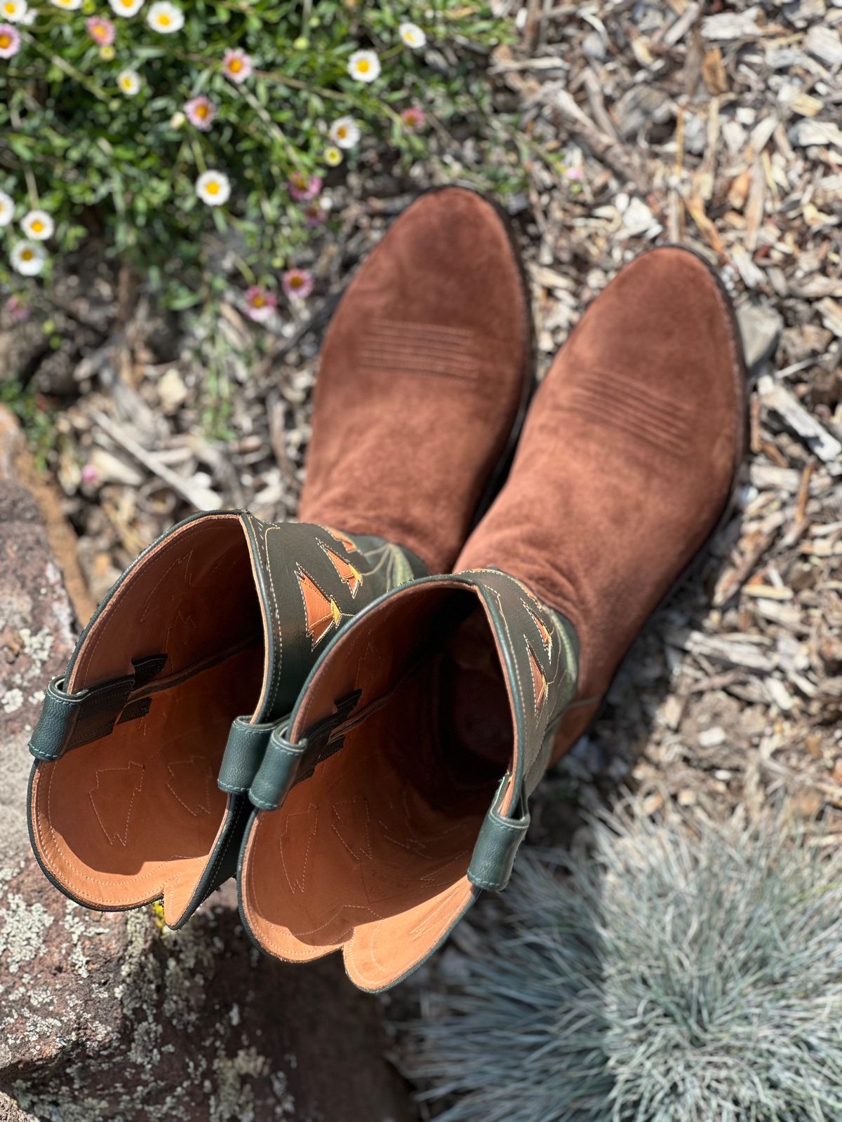 Photo by m.miel on November 1, 2023 of the Maya Miel Cowboy Boot in Pig Suede.