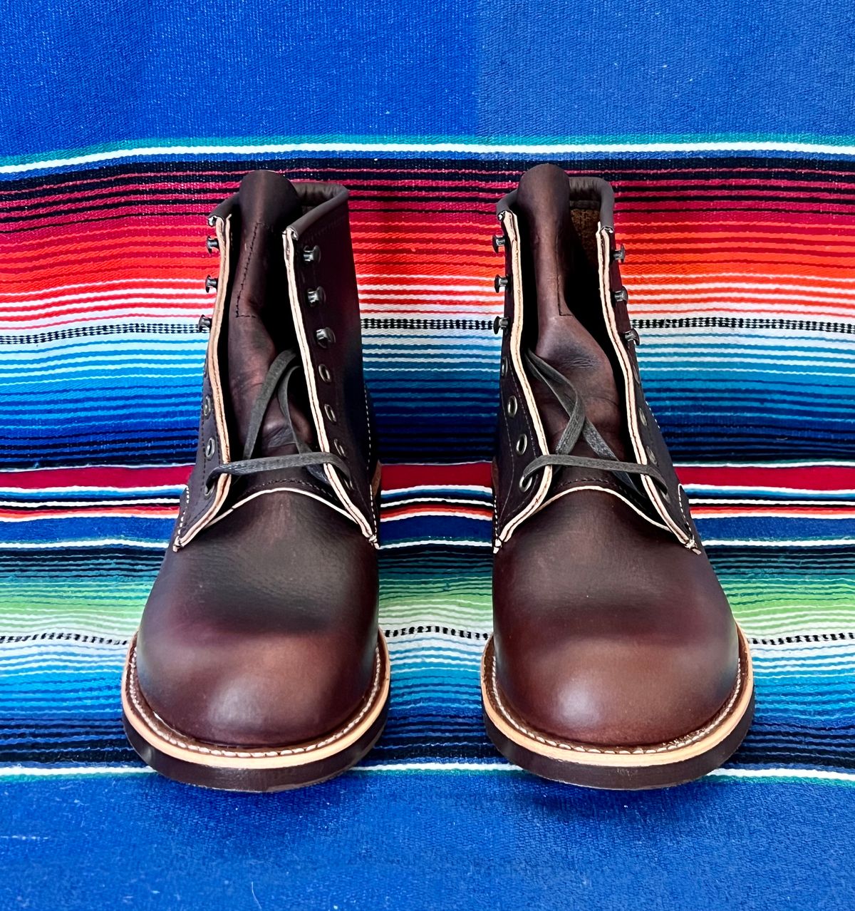 Photo by Motojet81 on October 4, 2023 of the Red Wing Blacksmith in S.B. Foot Briar Oil Slick.