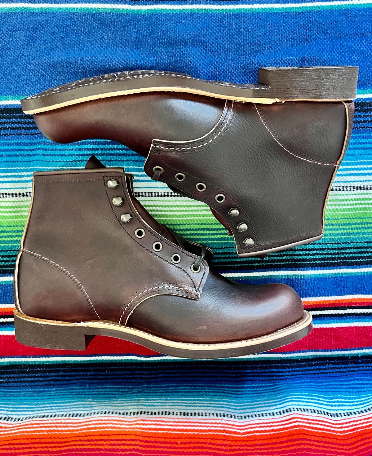 Photo by Motojet81 on October 4, 2023 of the Red Wing Blacksmith in S.B. Foot Briar Oil Slick.