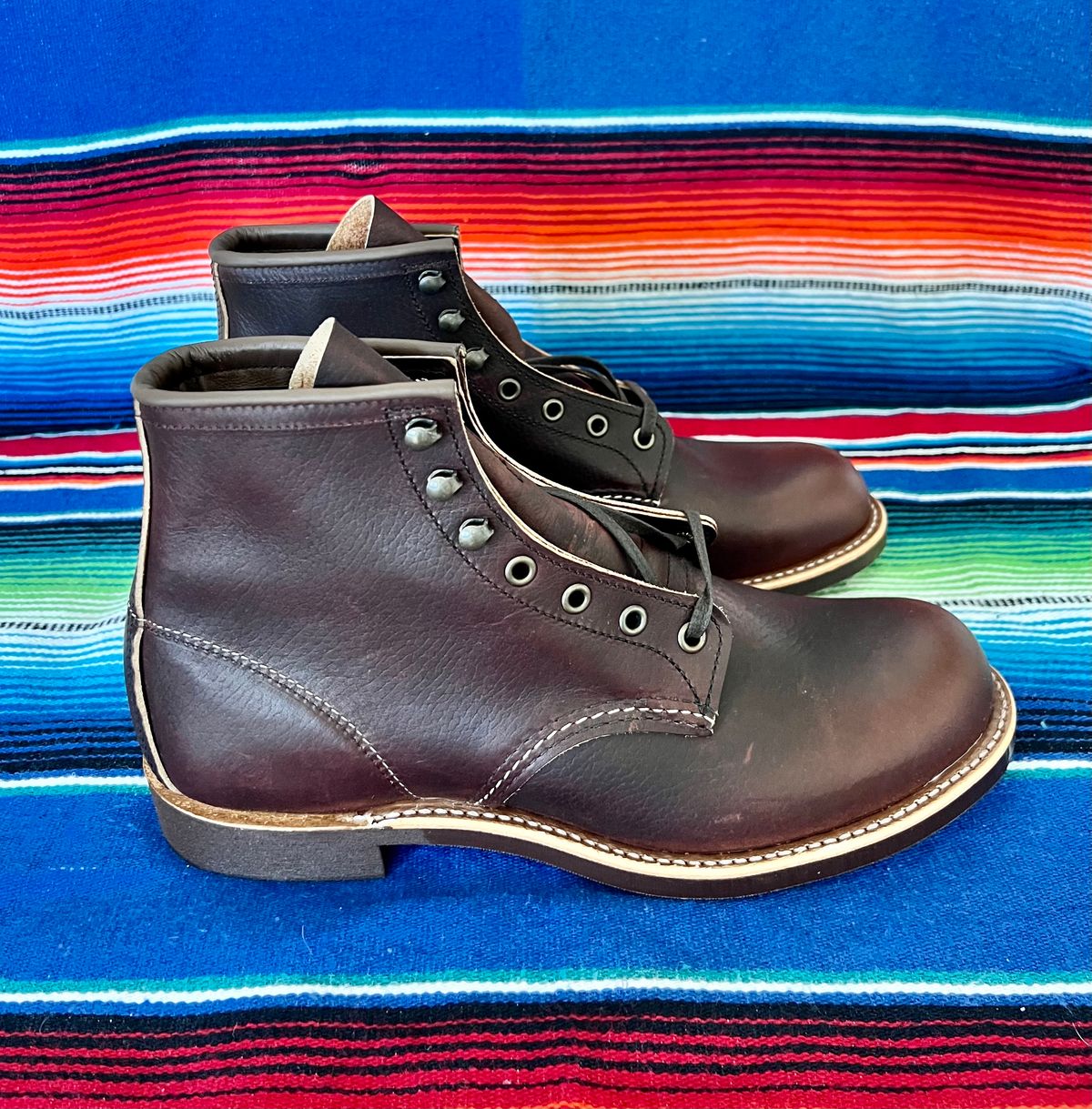Photo by Motojet81 on October 4, 2023 of the Red Wing Blacksmith in S.B. Foot Briar Oil Slick.