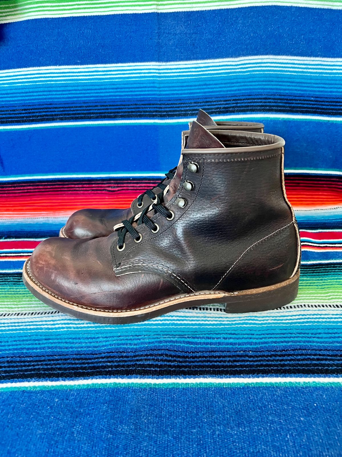 Photo by Motojet81 on November 1, 2023 of the Red Wing Blacksmith in S.B. Foot Briar Oil Slick.
