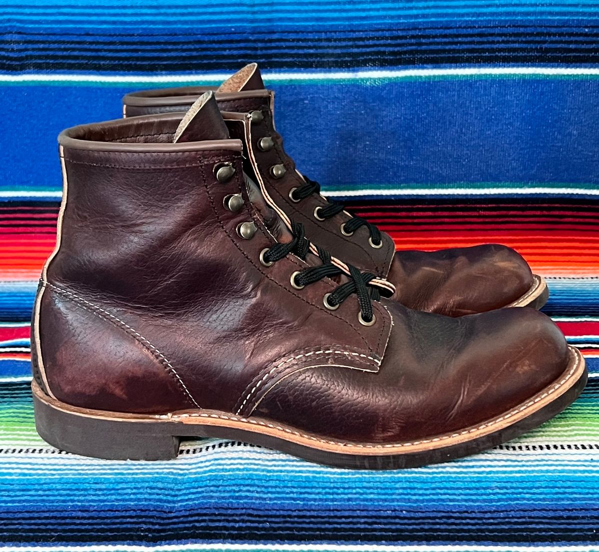 Photo by Motojet81 on December 4, 2023 of the Red Wing Blacksmith in S.B. Foot Briar Oil Slick.