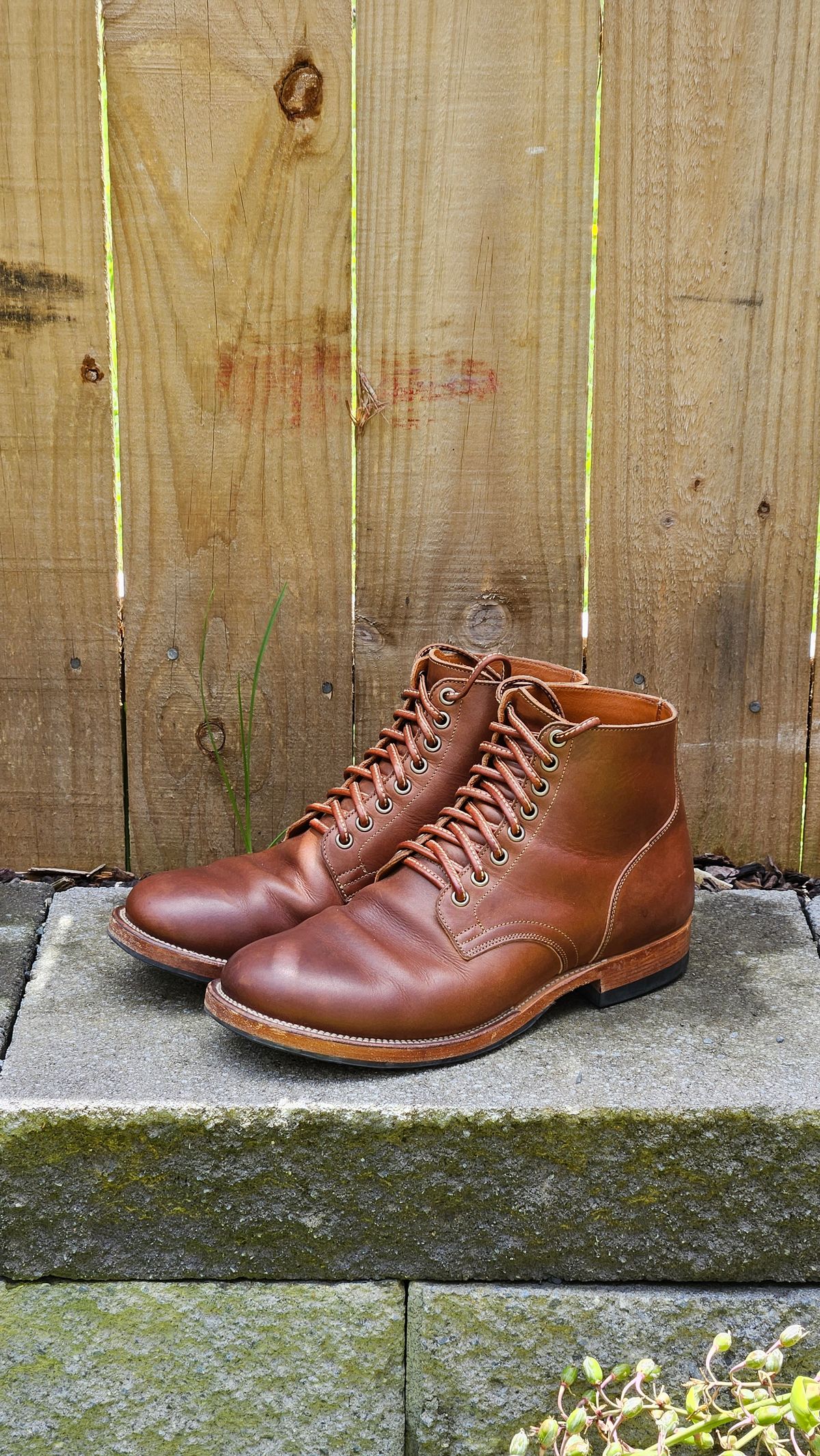 Photo by chrisunfocused on December 6, 2023 of the Viberg Service Boot in Tempesti Elbamatt Mogano Liscio.
