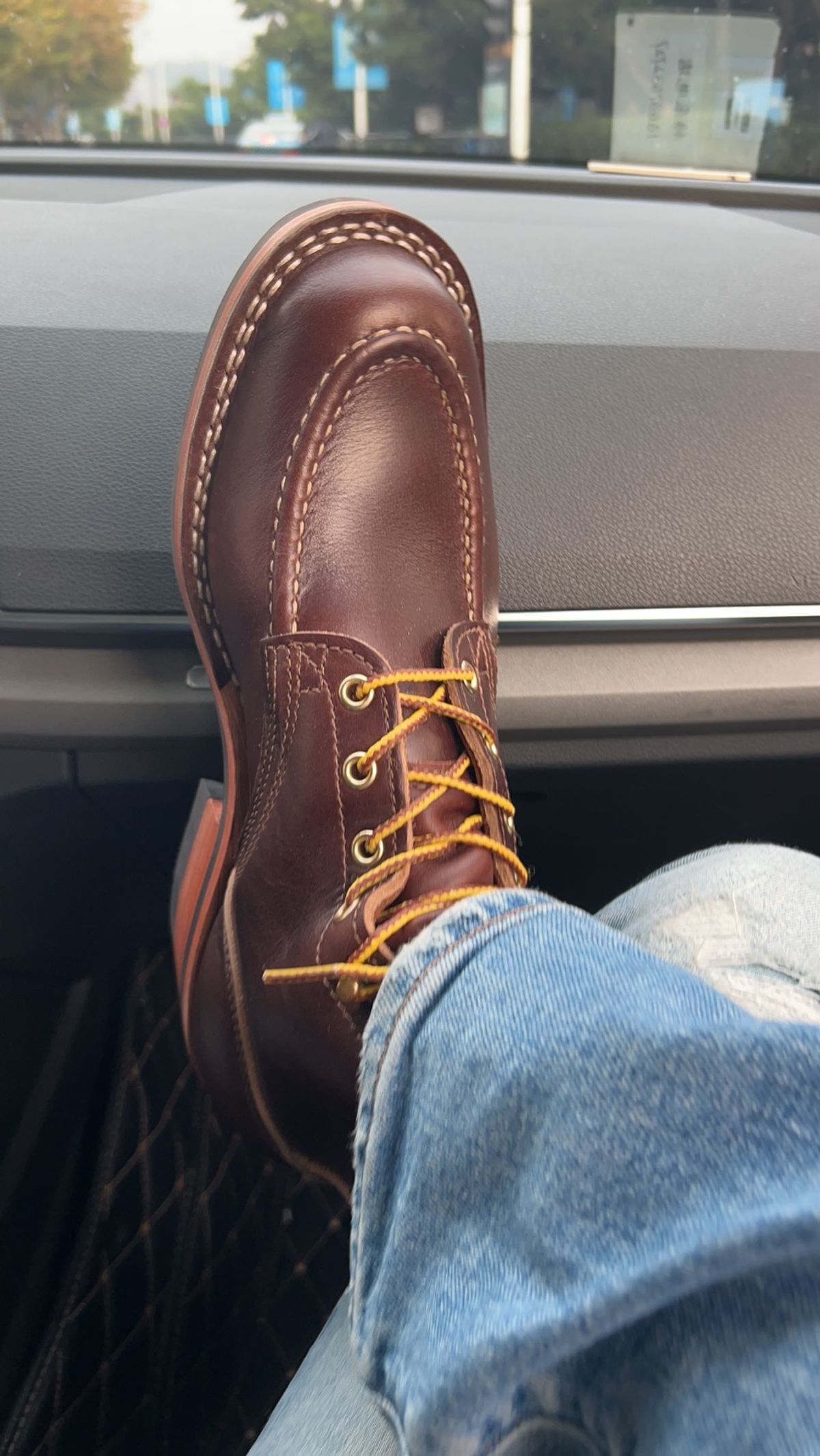 Photo by yulaathha on November 29, 2022 of the Nicks Moc Toe in Wickett & Craig Natural Veg Tan.