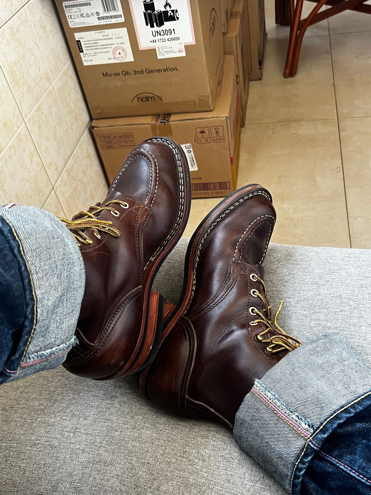 Photo by yulaathha on April 30, 2023 of the Nicks Moc Toe in Wickett & Craig Natural Veg Tan.