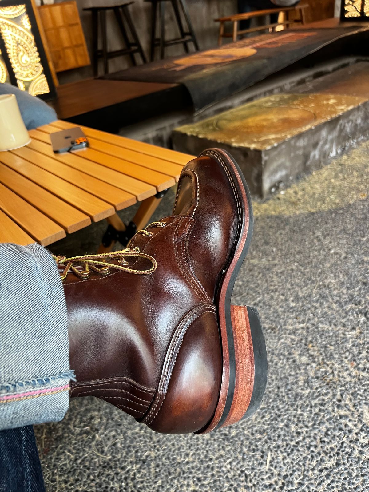 Photo by yulaathha on May 18, 2023 of the Nicks Moc Toe in Wickett & Craig Natural Veg Tan.