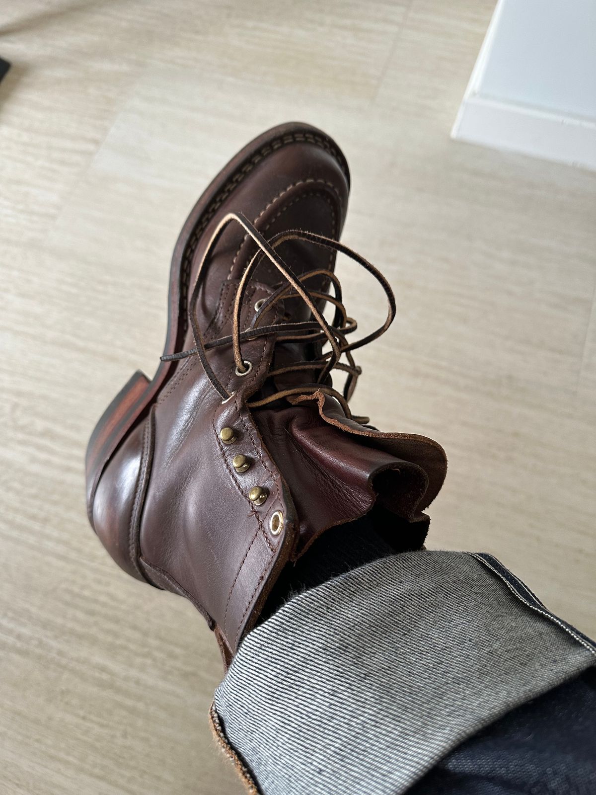 Photo by yulaathha on October 5, 2023 of the Nicks Moc Toe in Wickett & Craig Natural Veg Tan.