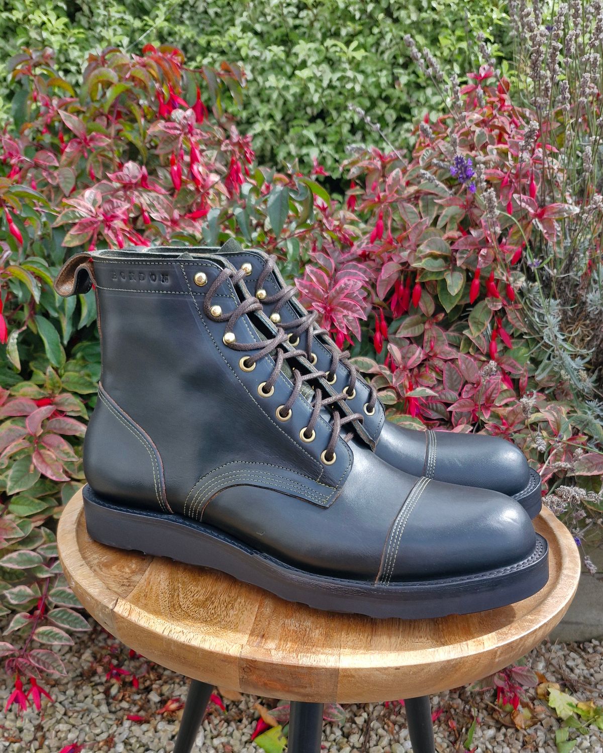 Photo by BCLEATHERGOODS on September 16, 2025 of the Bordon Tukano Boots in Wickett & Craig Olive Double Stuffed.