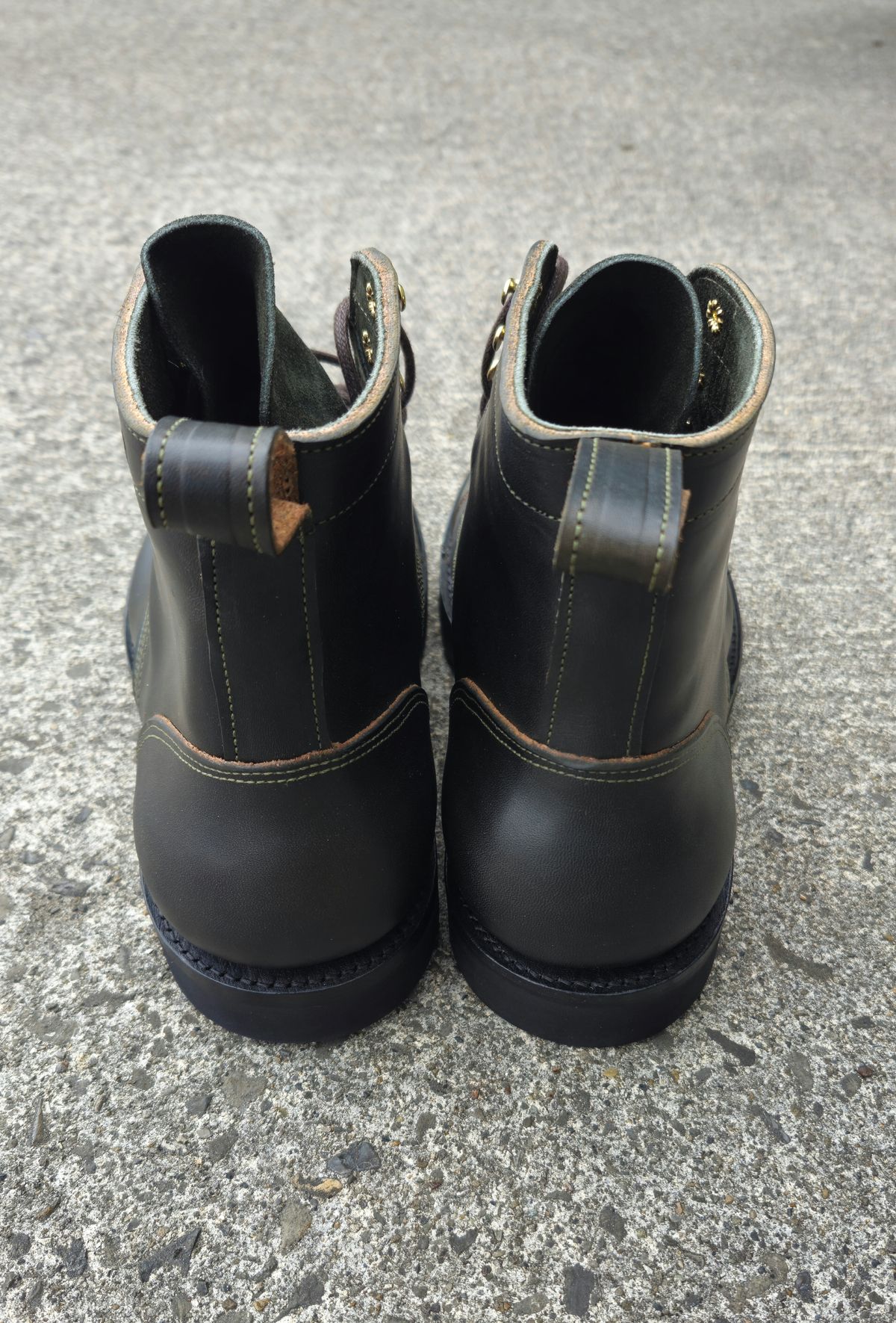 Photo by BCLEATHERGOODS on October 1, 2025 of the Bordon Tukano Boots in Wickett & Craig Olive Double Stuffed.