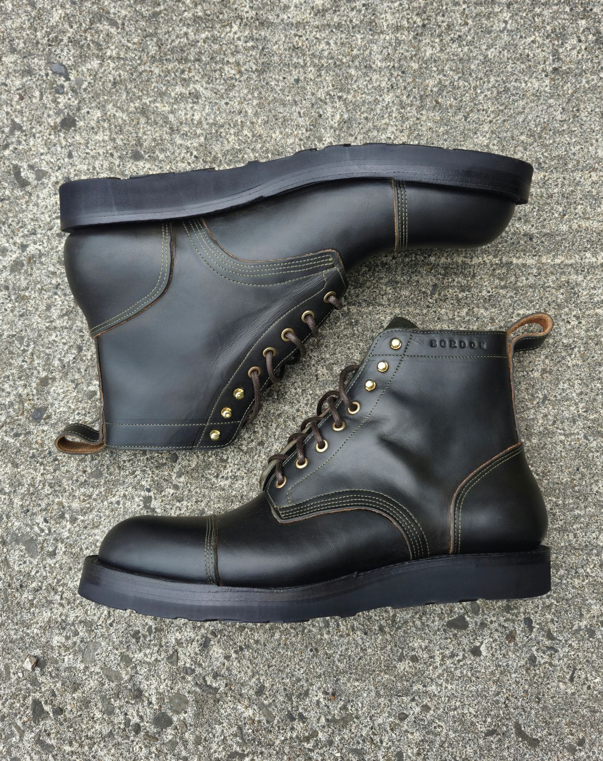 Photo by BCLEATHERGOODS on October 1, 2025 of the Bordon Tukano Boots in Wickett & Craig Olive Double Stuffed.