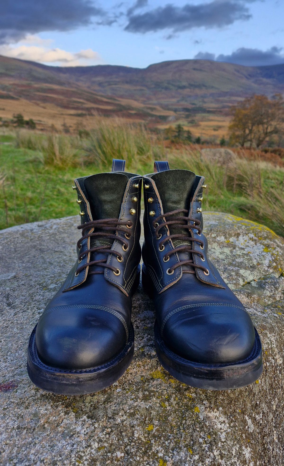Photo by BCLEATHERGOODS on November 2, 2025 of the Bordon Tukano Boots in Wickett & Craig Olive Double Stuffed.