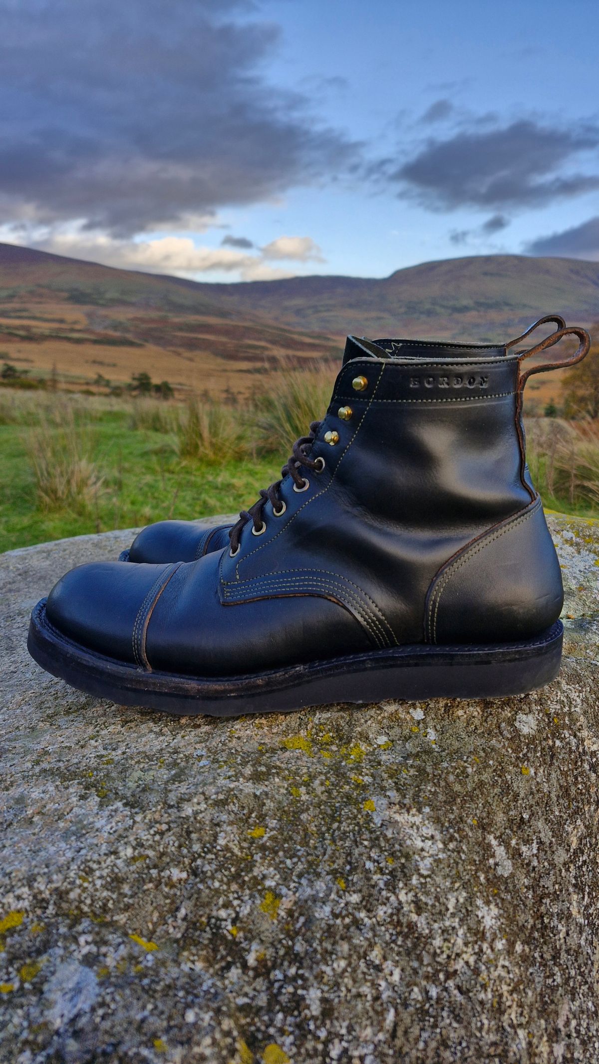 Photo by BCLEATHERGOODS on November 2, 2025 of the Bordon Tukano Boots in Wickett & Craig Olive Double Stuffed.