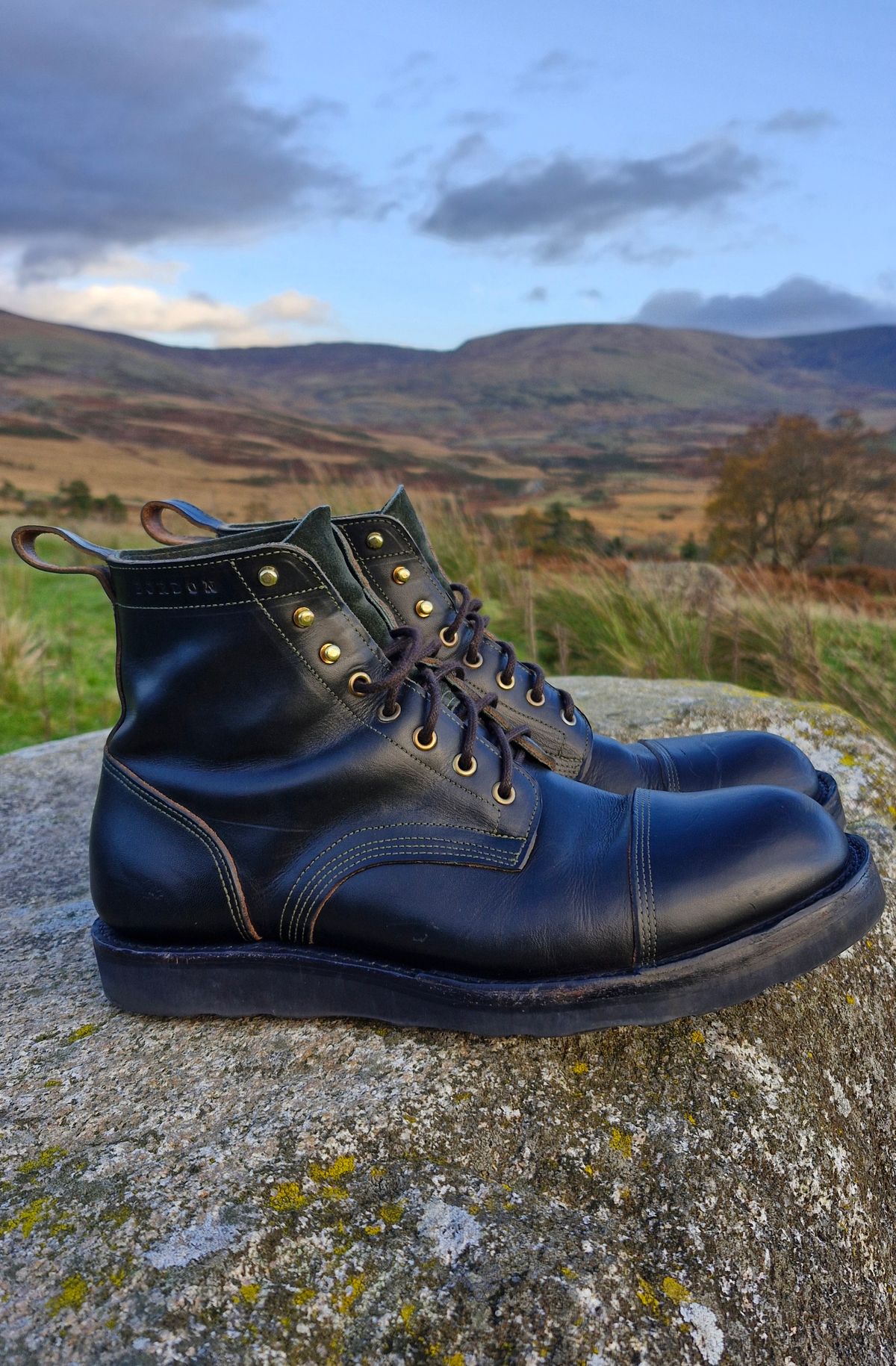 Photo by BCLEATHERGOODS on November 2, 2025 of the Bordon Tukano Boots in Wickett & Craig Olive Double Stuffed.