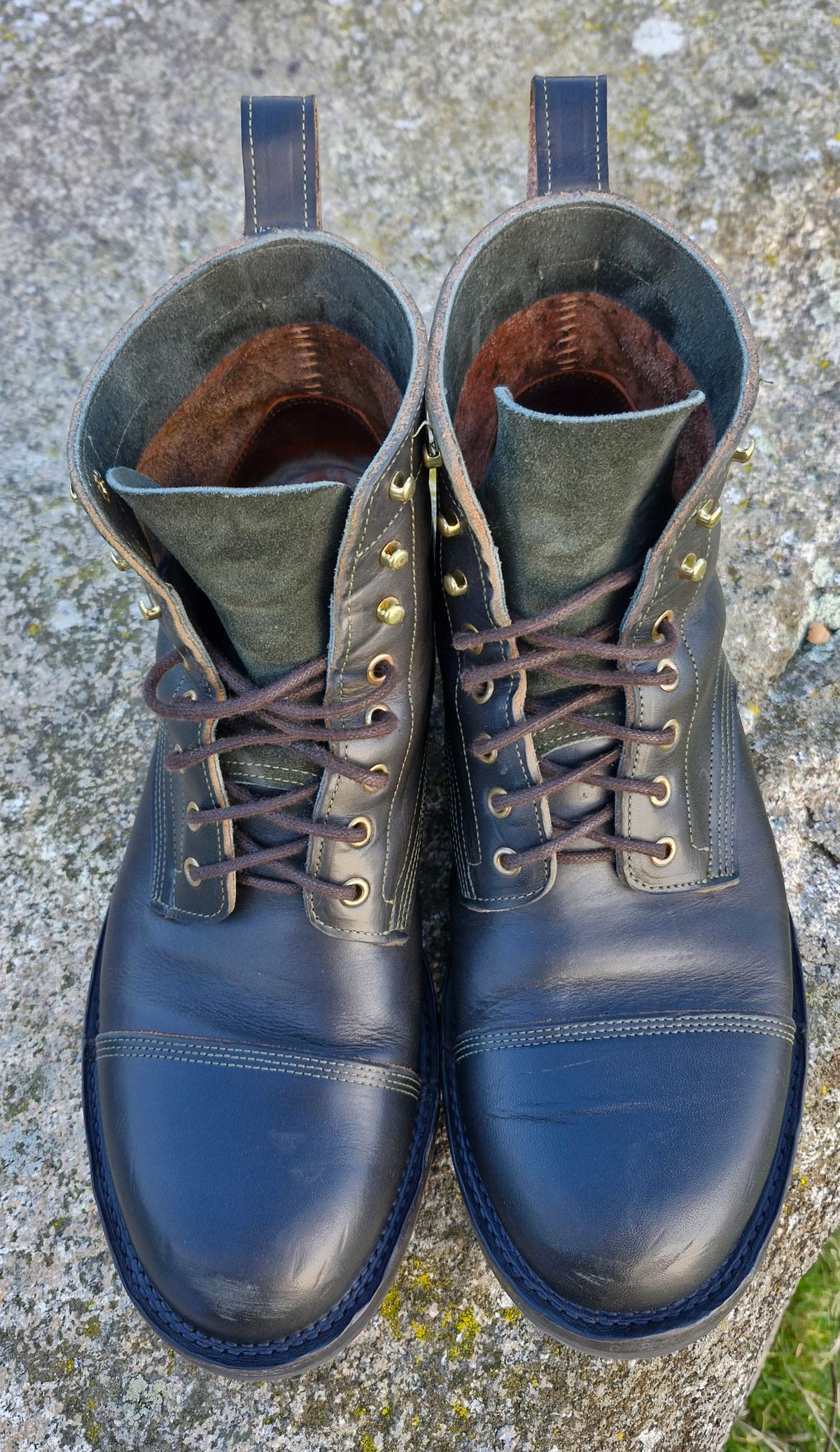 Photo by BCLEATHERGOODS on November 2, 2025 of the Bordon Tukano Boots in Wickett & Craig Olive Double Stuffed.