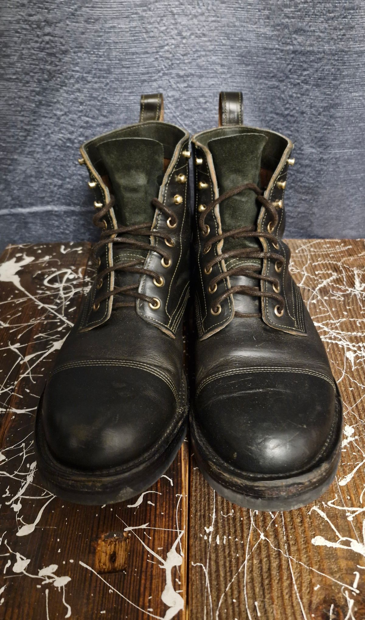 Photo by BCLEATHERGOODS on December 1, 2025 of the Bordon Tukano Boots in Wickett & Craig Olive Double Stuffed.