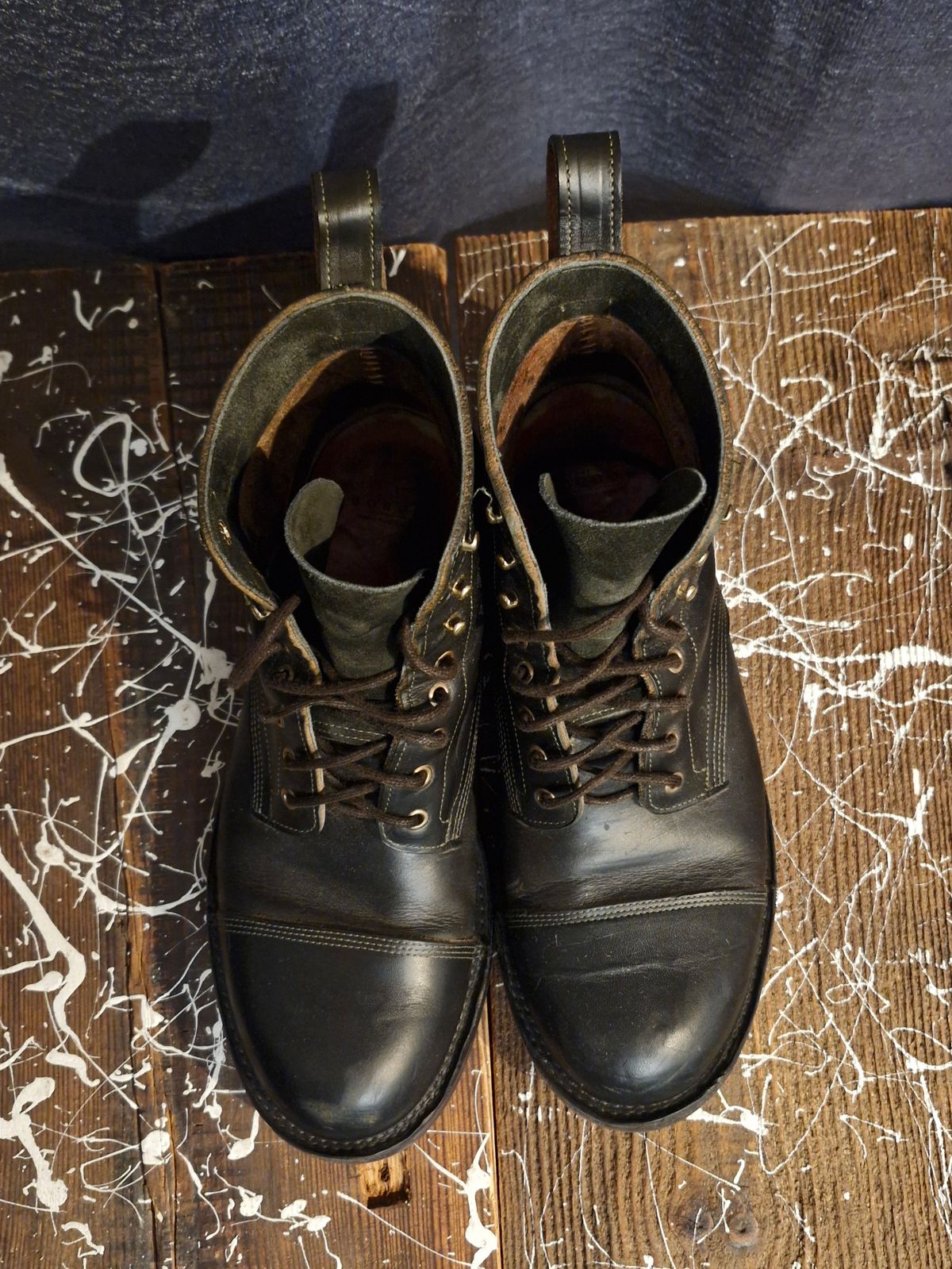 Photo by BCLEATHERGOODS on December 1, 2025 of the Bordon Tukano Boots in Wickett & Craig Olive Double Stuffed.