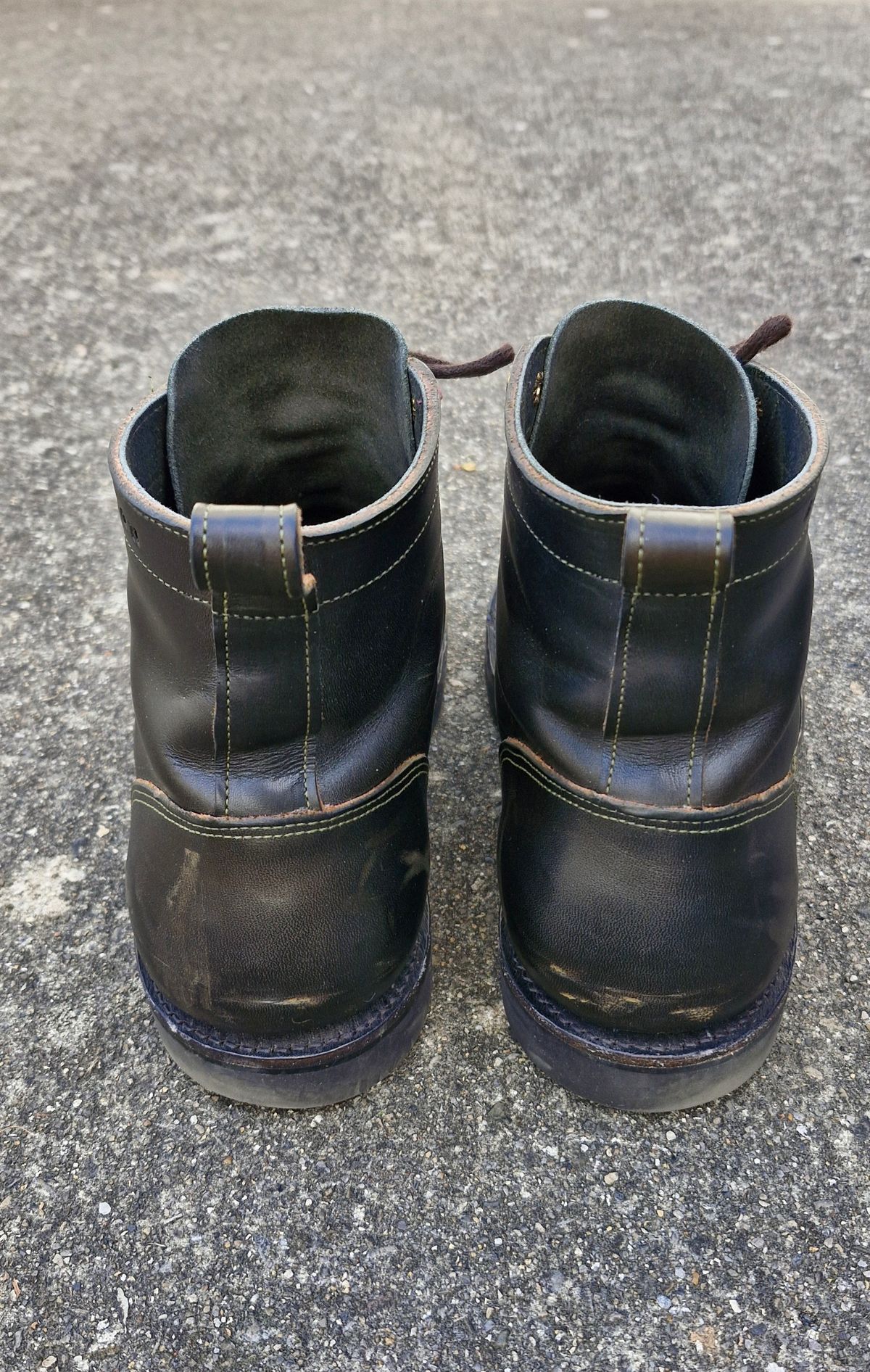 Photo by BCLEATHERGOODS on January 4, 2026 of the Bordon Tukano Boots in Wickett & Craig Olive Double Stuffed.