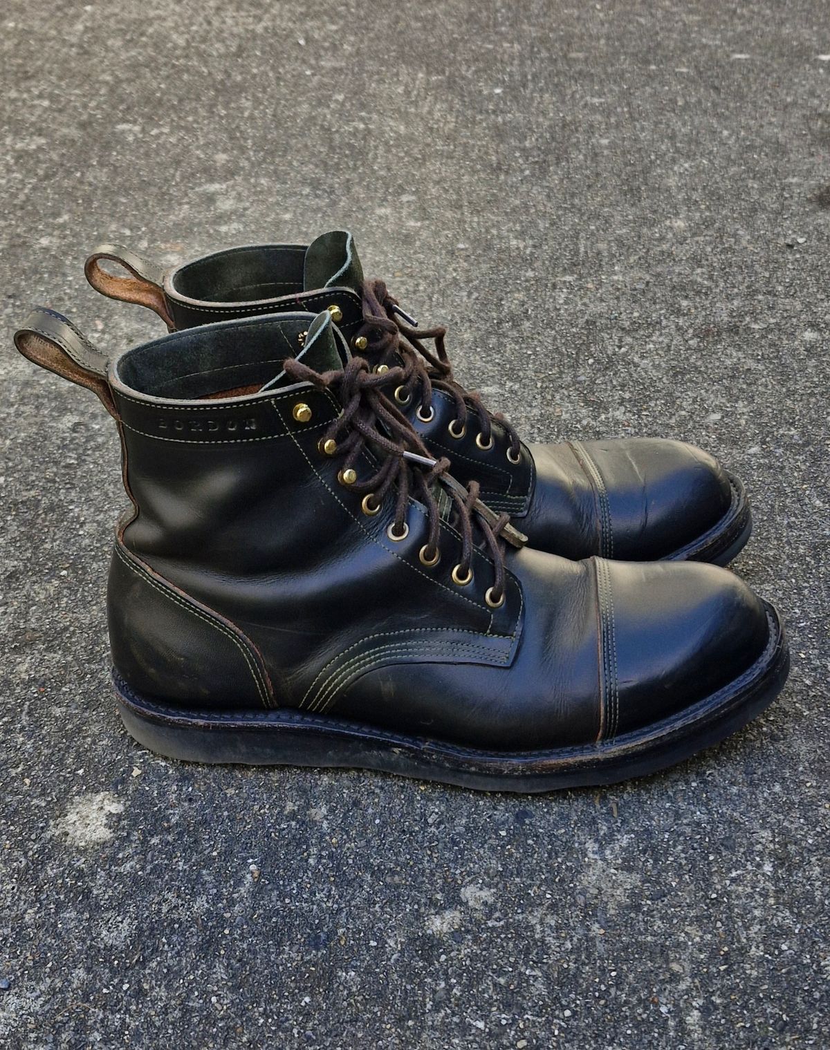 Photo by BCLEATHERGOODS on January 4, 2026 of the Bordon Tukano Boots in Wickett & Craig Olive Double Stuffed.