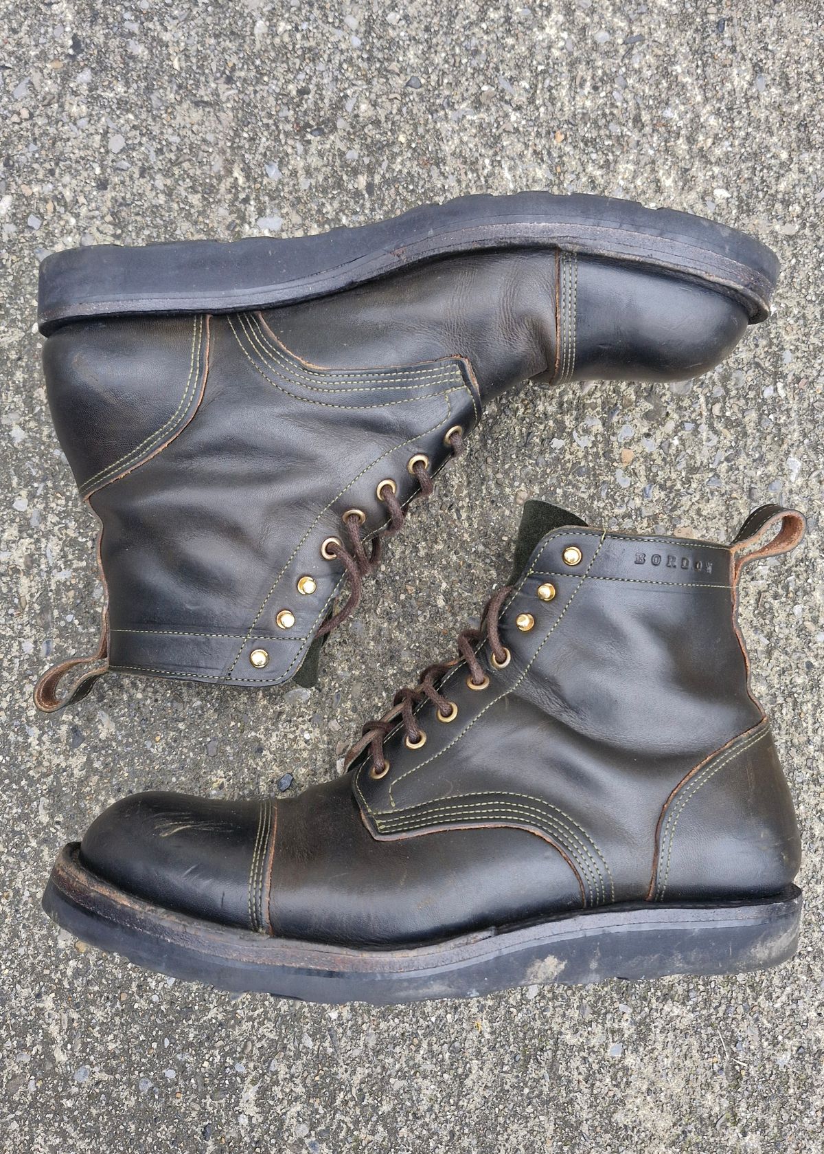 Photo by BCLEATHERGOODS on February 3, 2026 of the Bordon Tukano Boots in Wickett & Craig Olive Double Stuffed.