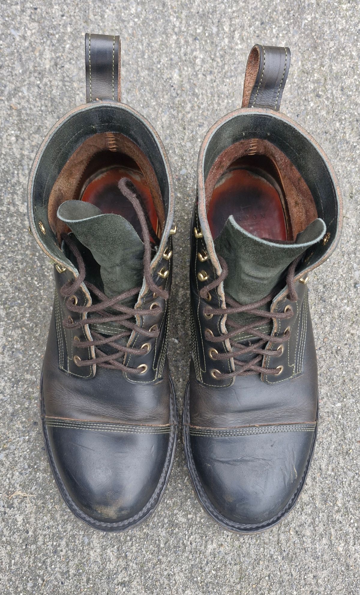 Photo by BCLEATHERGOODS on February 3, 2026 of the Bordon Tukano Boots in Wickett & Craig Olive Double Stuffed.