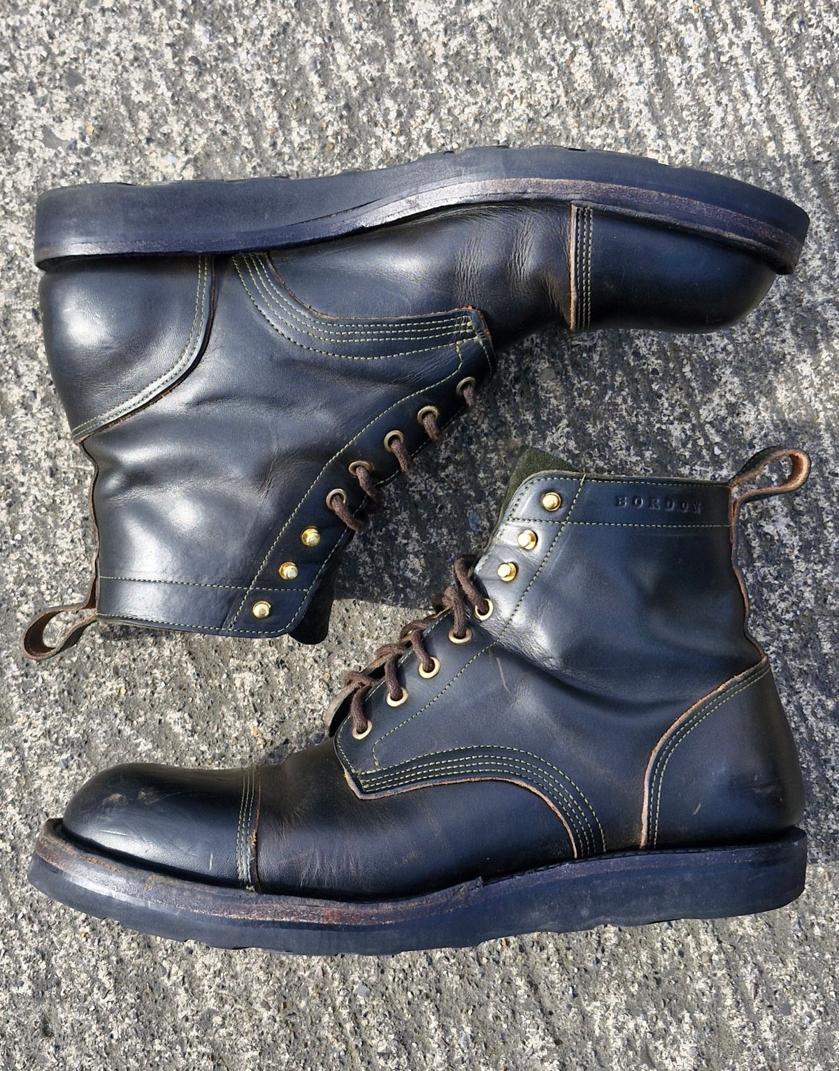 Photo by BCLEATHERGOODS on March 2, 2026 of the Bordon Tukano Boots in Wickett & Craig Olive Double Stuffed.