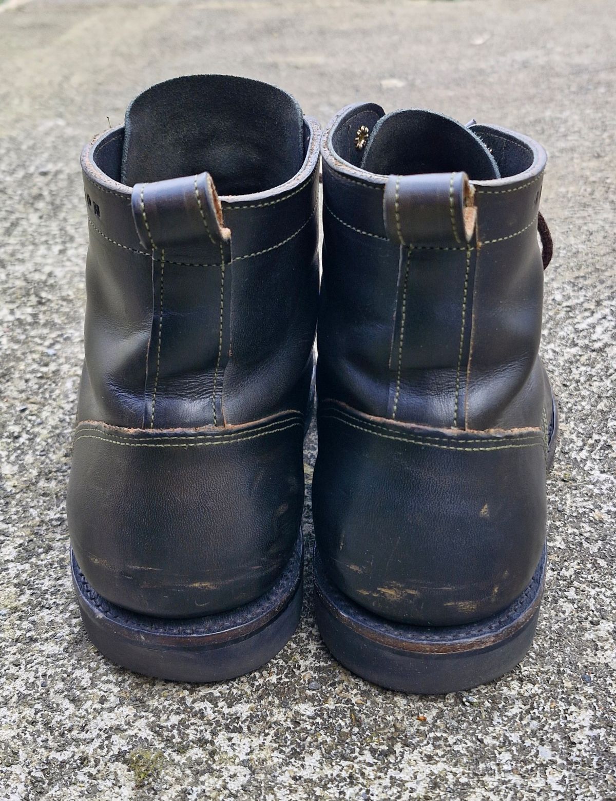 Photo by BCLEATHERGOODS on April 2, 2026 of the Bordon Tukano Boots in Wickett & Craig Olive Double Stuffed.