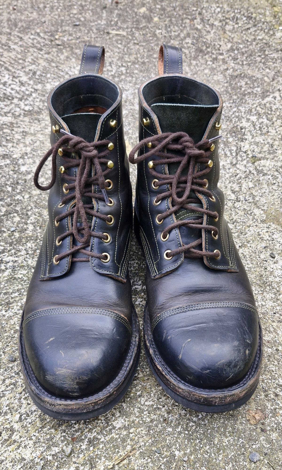 Photo by BCLEATHERGOODS on April 2, 2026 of the Bordon Tukano Boots in Wickett & Craig Olive Double Stuffed.