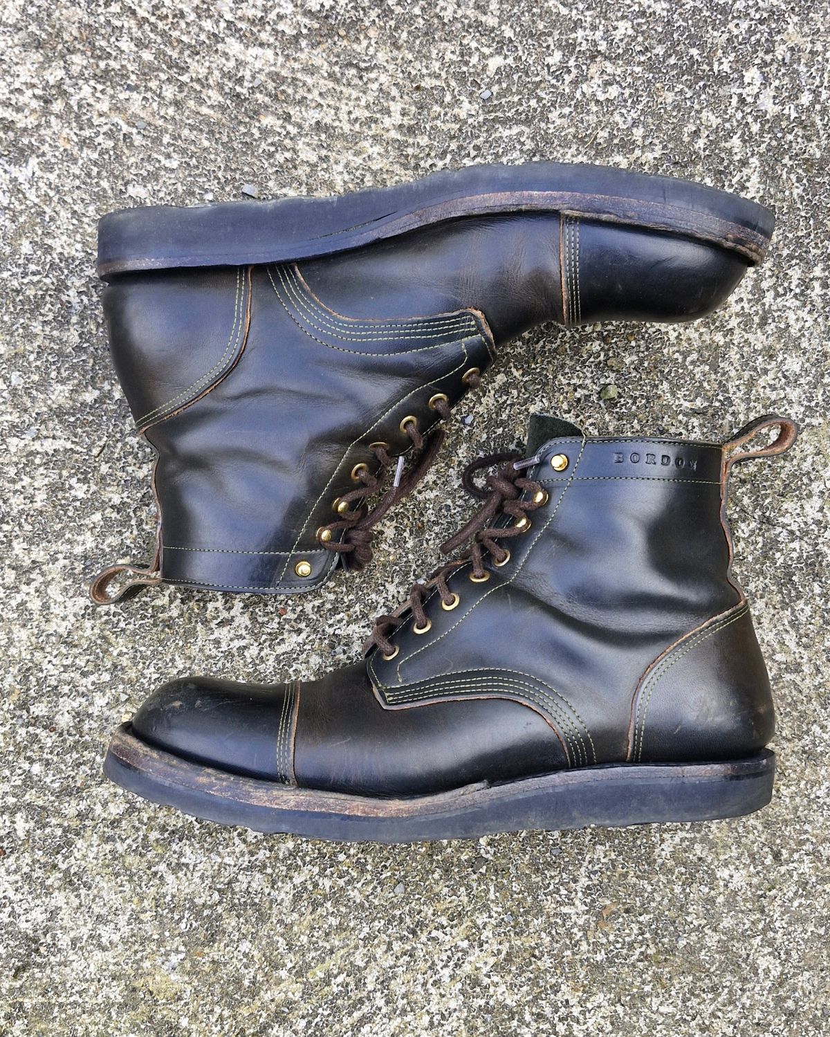 Photo by BCLEATHERGOODS on April 2, 2026 of the Bordon Tukano Boots in Wickett & Craig Olive Double Stuffed.
