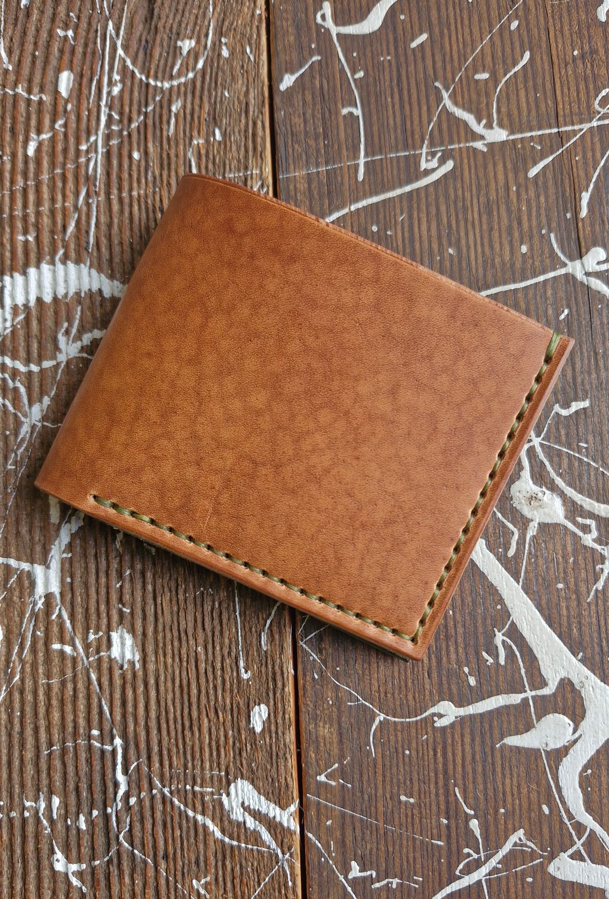 Photo by BCLEATHERGOODS on October 1, 2025 of the BCLeathergoods Wallet in Horween Natural Dublin & Badalassi Carlo Olive Green Minerva.