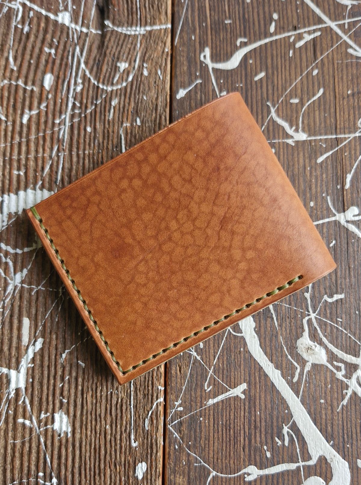 Photo by BCLEATHERGOODS on October 1, 2025 of the BCLeathergoods Wallet in Horween Natural Dublin & Badalassi Carlo Olive Green Minerva.