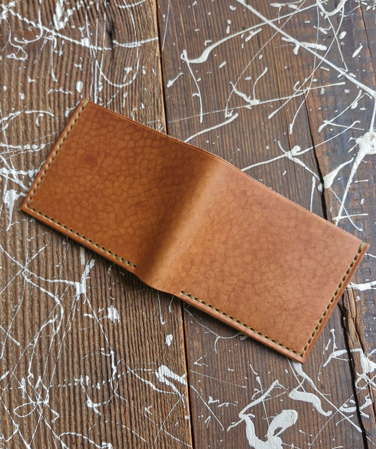 Photo by BCLEATHERGOODS on October 1, 2025 of the BCLeathergoods Wallet in Horween Natural Dublin & Badalassi Carlo Olive Green Minerva.