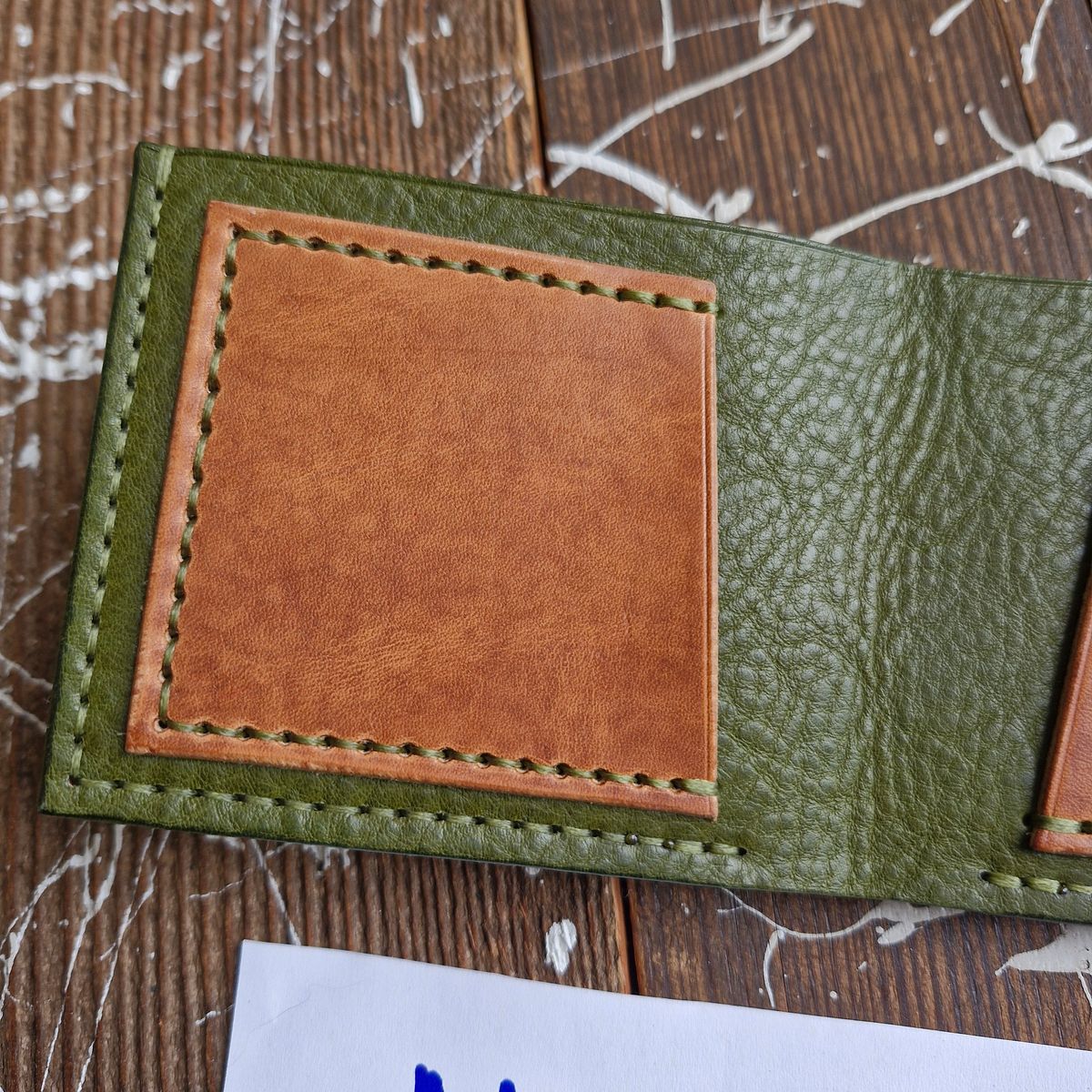 Photo by BCLEATHERGOODS on October 1, 2025 of the BCLeathergoods Wallet in Horween Natural Dublin & Badalassi Carlo Olive Green Minerva.