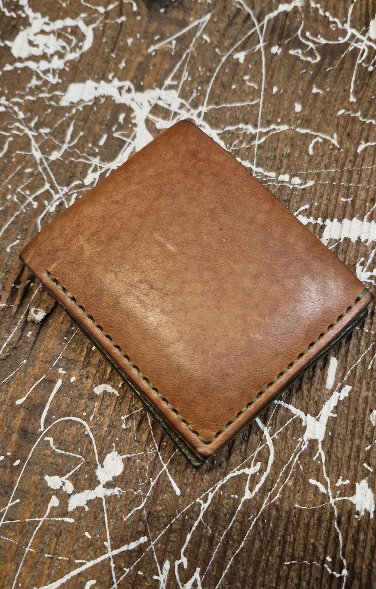 Photo by BCLEATHERGOODS on December 5, 2025 of the BCLeathergoods Wallet in Horween Natural Dublin & Badalassi Carlo Olive Green Minerva.