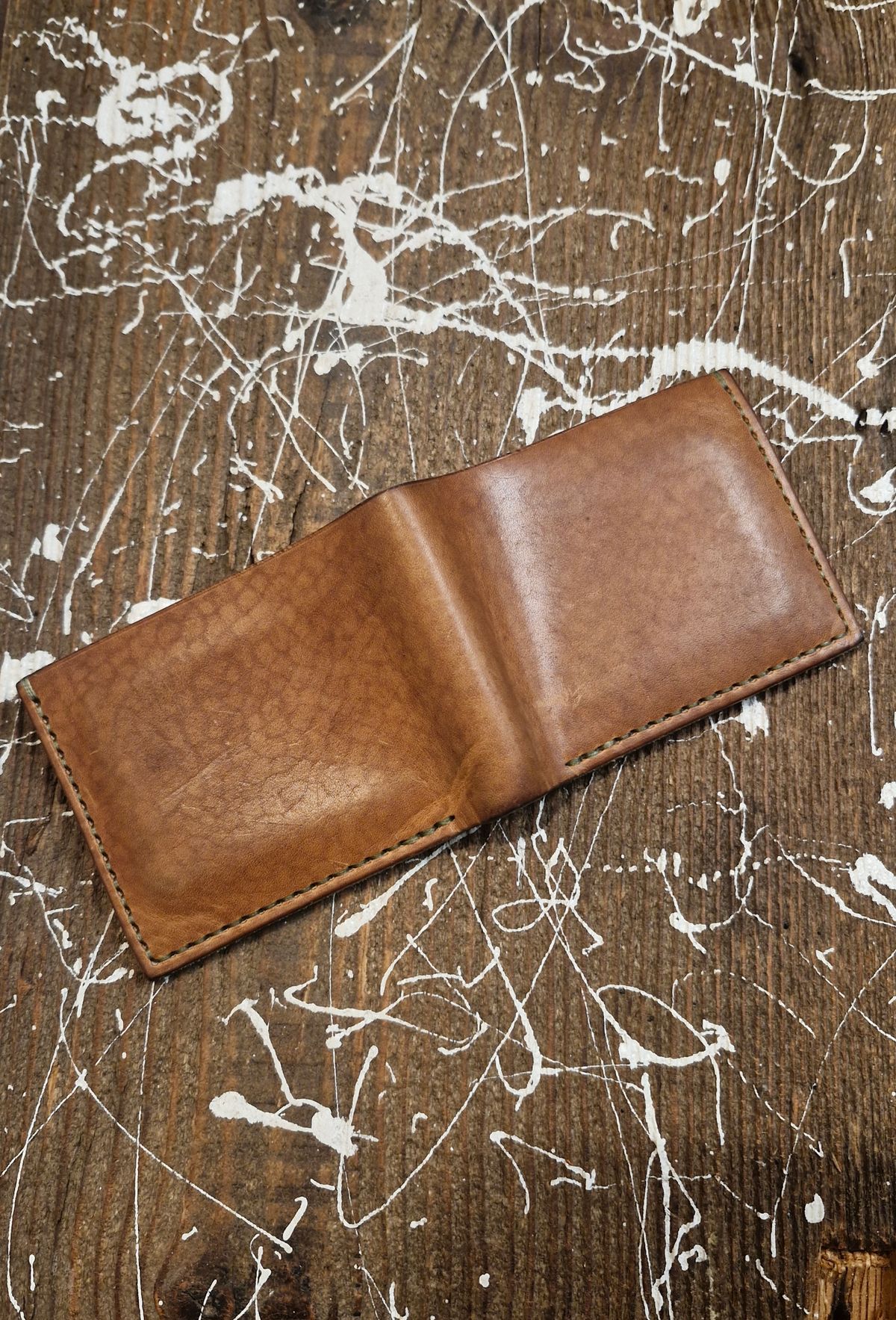 Photo by BCLEATHERGOODS on December 5, 2025 of the BCLeathergoods Wallet in Horween Natural Dublin & Badalassi Carlo Olive Green Minerva.